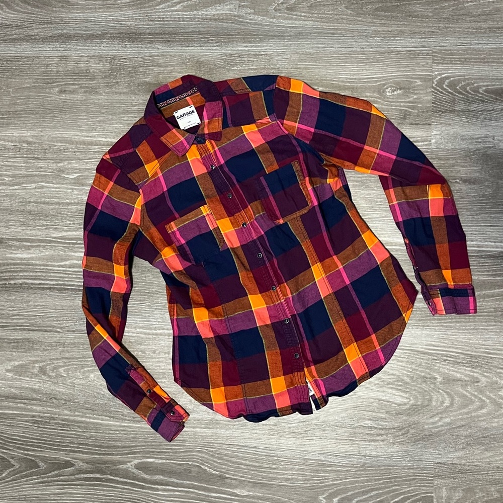 Garage Plaid Cotton Snap Flannel Shirt